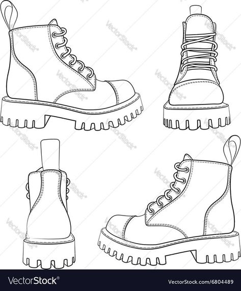 Vector set of drawings with boots. Isolated objects on a white background. Download a Free Preview … | Shoe design sketches, Shoes drawing, Fashion drawing tutorial Drawing Shoes Boots, Drawing Of Boots, Shoes Drawing Simple, How To Draw Boots Front View, How To Draw Boots, Shoe Designs Drawing, Shoes Design Drawing, Boots Drawing Reference, Boot Sketch