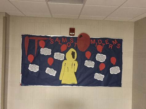 IT themed RA bulletin board Meme Ra Bulletin Board, Ra Introduction Bulletin Board, Ra Information Bulletin Board, Ra October Bulletin Boards, October Ra Bulletin Boards, Movie Bulletin Boards, Ra Board Ideas, Information Bulletin Boards, Dorm Bulletin Boards