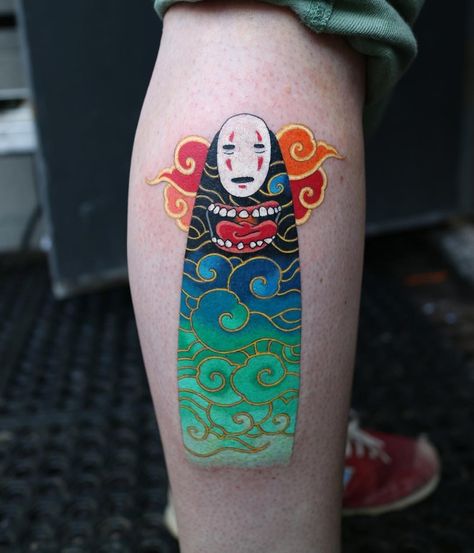 Pitta Kkm, No Face Tattoo, Tatuaje Studio Ghibli, Ghibli Tattoo, Korean Tattoos, Tatuaje A Color, Japanese Sleeve Tattoos, Time Tattoos, Face Tattoo