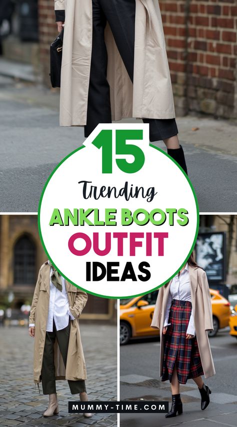 Ankle boots are a wardrobe essential! Check out our trendy outfit ideas to pair them with. Perfect for any season, these looks will have you stepping out in style! 💃✨ Save this pin for your go-to fashion guide! Beige Ankle Boots Outfit Fall, Bootie Outfits Winter, Pointy Ankle Boots Outfit, Tan Boots Outfit Winter, Taupe Boots Outfit Ankle, Outfits With Brown Ankle Boots, Nude Ankle Boots Outfit, Pointed Ankle Boots Outfit, Gray Ankle Boots Outfit