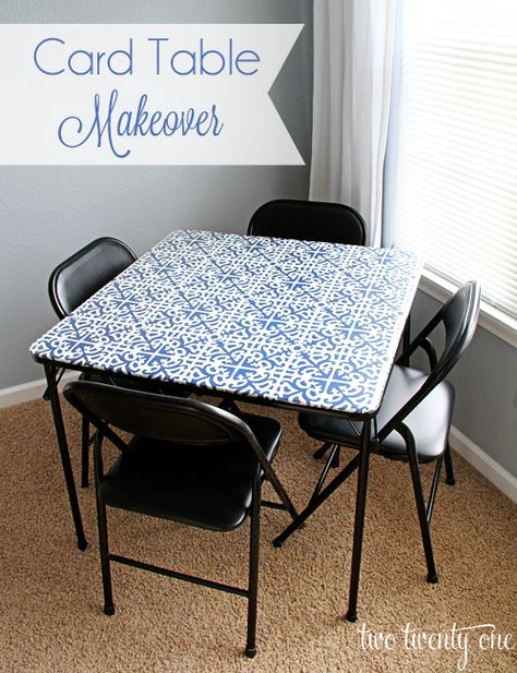 DIY- Card Table Makeover - this is a great idea to do for a holiday, shower, party or game night. Plastic Foldable Table Makeover, Plastic Table Makeover, Foldable Table Makeover, Card Table Redo, Card Table Ideas, Card Table Makeover, Card Table Decor, Card Tables, Diy Muebles Ideas