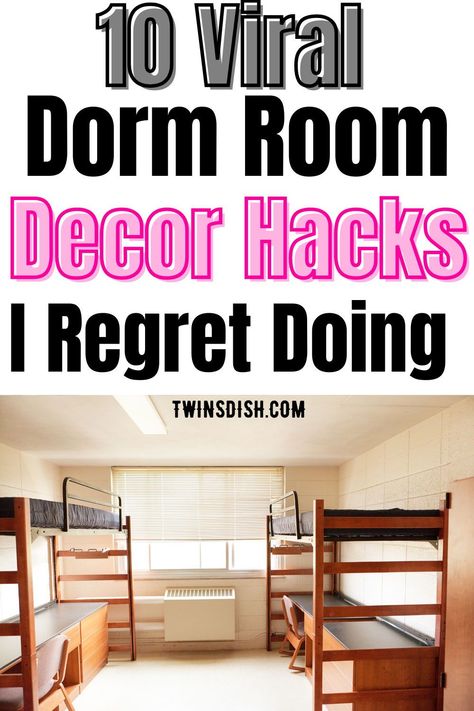 Cozy and cute dorm room Ideas every college student should avoid. From dorm room decor to loft beds to style to storage to furniture, here are the viral dorm room ideas I regret I did freshman year...and what to do instead. College Dorm Privacy Ideas, Dorm Room Ideas For Lofted Beds, Dorm Bed Lofting Ideas, Dorm Room On A Budget, Loft Bed College Dorm, College Dorm Bed Ideas, Virginia Tech Dorm Room Ideas, Dorm Laundry Ideas, Dorm Furniture Ideas