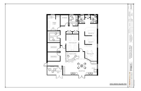 #Chiropractic Office with Massage and Pre-Adjusting Room 2,950 square feet #floorplan #layout Chiro Office, Office Layout Plan, Chiropractic Office Design, Doctor Office Design, Office Layouts, Office Space Planning, Office Floor Plan, Chiropractic Clinic, Layout Plan