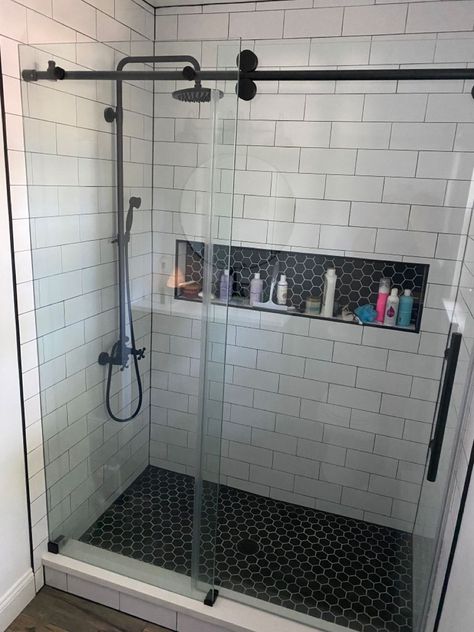 Budget Walk In Shower Ideas, Tile Niche, Vine Ideas, Bathroom Finds, Bathroom Downstairs, Tub To Shower Conversion, Ideas Baños, Guest Bathroom Remodel, Full Bathroom Remodel