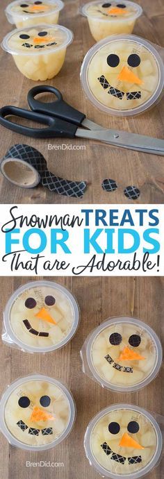 Easy snowmen fruit cups are a healthy snack for kids | winter party ideas | healthy kids snack | healthy snack | classroom party idea | kids Christmas party #classroomparty #holidayparty #healthysnack | via @brendidblog Christmas Party Snacks, Classroom Snacks, Kids Party Snacks, Snowman Treats, Treats For Kids, Preschool Snacks, Winter Parties, Kids Christmas Party, Dessert Party