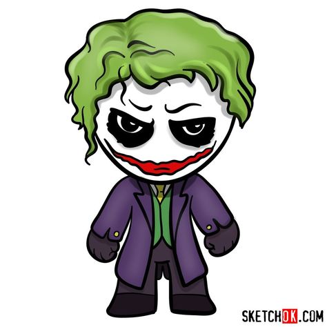 Joker Drawing Easy, Joker Girl, Joker Drawing, How To Draw Chibi, Joker Cartoon, Joker Canvas, Joker Painting, Joker Smile, Draw Chibi