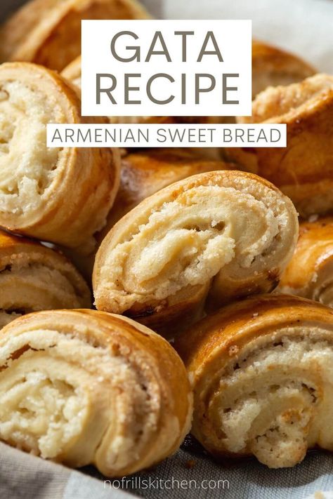 Armenian Gata Recipe, Nazook Recipe, Gata Recipe, Armenian Dessert, Armenian Gata, International Desserts, Armenian Recipes, Sweet Bread, Middle Eastern Recipes