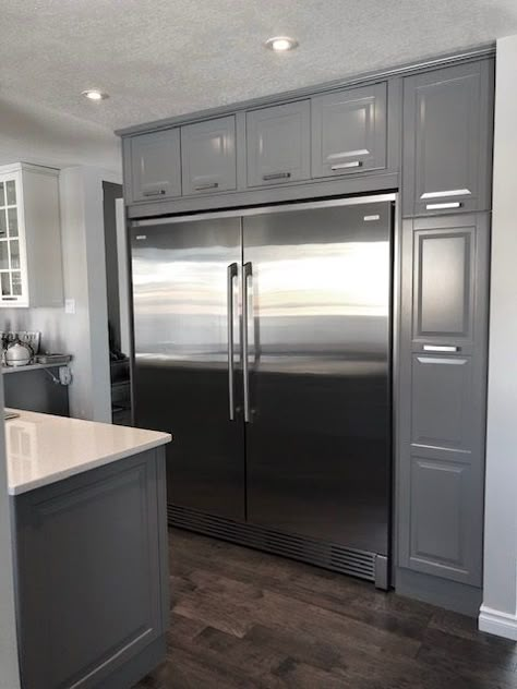 Oversized Refrigerator In Kitchen, Full Size Fridge And Freezer, Cabinets Around Fridge, For The Love Of Kitchens, Modular Home Ideas, Fridge Cabinets, Full Fridge, Big Fridge, Frigidaire Professional