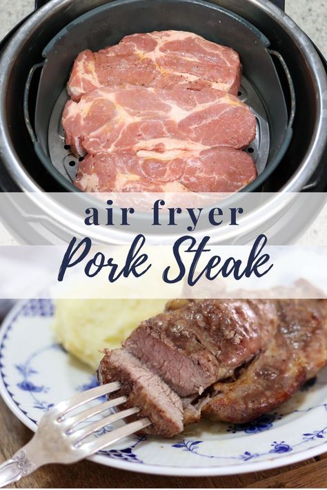 Steaks In The Air Fryer, Cooking Pork Steaks, Fillet Steak Recipes, Fried Pork Steak, Steak Cooking Times, Baked Pork Steak, Shake And Bake Pork, Air Fryer Recipes Pork, Pork Shoulder Steak