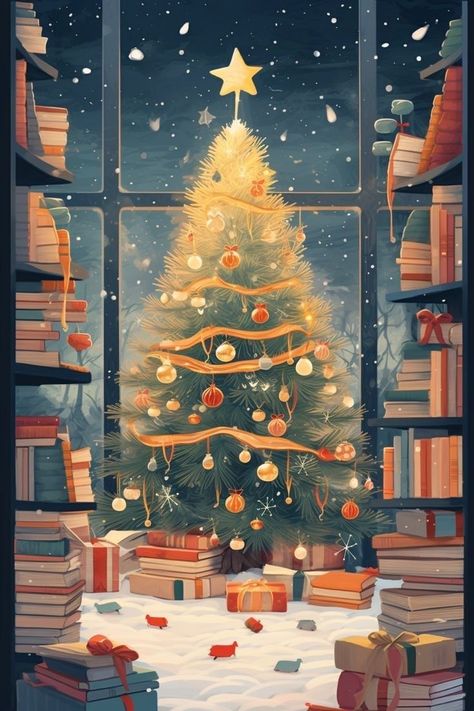 Christmas Bookshelf Wallpaper, Merry Christmas Wallpaper, Xmas Wallpaper, Christmas Phone Wallpaper, Cute Christmas Wallpaper, Winter Wallpaper, Christmas Room, Vintage Christmas Tree, Noel Christmas