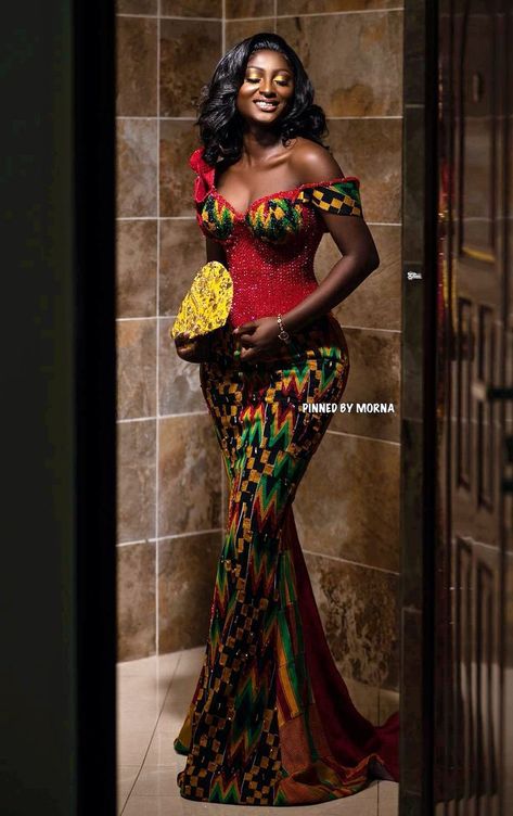 Ghana Dresses, Nigerian Traditional Dresses, Classy Wedding Guest Dresses, Ghanaian Wedding, Ankara Dress Designs, Nigerian Lace Styles Dress, Kente Dress, African Prom Dresses, African Traditional Wedding