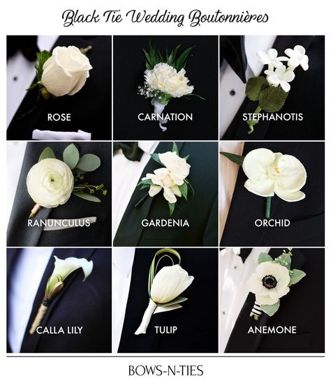 Black Tie Wedding Boutonniere Guide Groomsmen Tuxedos, Wedding Boutonnieres, Black And White Wedding Theme, Blue Quince, White Wedding Theme, Wedding Boutonniere, Bridal Bouquet Flowers, Sequin Dresses, Wedding 2025