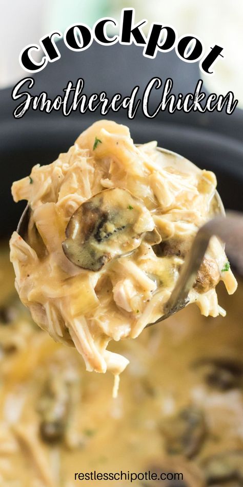 Crockpot Chicken Recipes With Cream Of Mushroom Soup, Creamy Chicken Recipes Crock Pots, Boneless Chicken Crockpot Recipes, Boneless Chicken Breast Crockpot Recipes, Fall Crockpot Recipes Chicken, Crockpot Smothered Chicken, Fall Chicken Breast Recipes, Mushroom Crockpot, Smothered Chicken Recipe