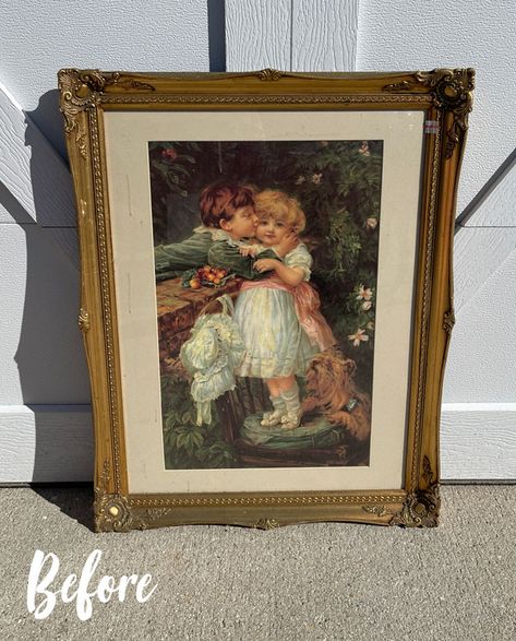 Repurpose Old Artwork, Repurpose Picture Frames Diy Wall Art, Repurposed Large Picture Frames, How To Style A Gallery Wall, What To Do With Old Picture Frames, Picture Frame Redo, Upcycled Picture Frames Ideas, Long Picture Frame Ideas Wall Decor, Thrifted Wall Art