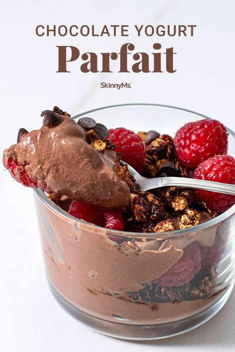 Beginner Meals, Healthy Yogurt Parfait, Healthy Parfait, Yogurt Parfait Recipe, Chocolate Parfait, Healthy Pudding, Yogurt Snacks, Chocolate Benefits, Greek Yogurt Parfait