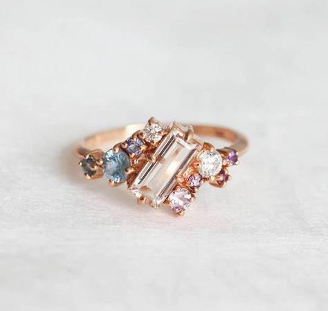 Explore fine gemstone engagement rings by the friendly artisans at Capucinne! Watch as you both fall in love with our timeless, custom unique engagement rings. Morganite Ring Set, Morganite Wedding Rings, Rose Gold Morganite Ring, Watermelon Tourmaline Ring, Baguette Engagement Ring, Traditional Engagement Rings, Multi Gemstone Ring, Rose Gold Morganite, Ring Sapphire