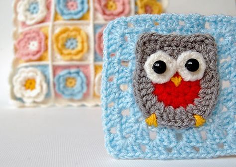 Owl granny square free pattern Owl Granny Square, Knitting Creations, Granny Square Haken, Crochet Owls, Owl Crochet Patterns, Yarn Ideas, Crochet Cushion, Knitting Loom, Crochet Owl