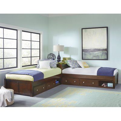 Viv + Rae Granville L-Shaped Double Storage Twin Panel Bed Bed Frame Color: Cherry L Shaped Twin Beds, Corner Twin Beds, L Shaped Beds, Two Twin Beds, Shared Bedroom, Hillsdale Furniture, Twin Beds, Canopy Bed, Kids' Bed