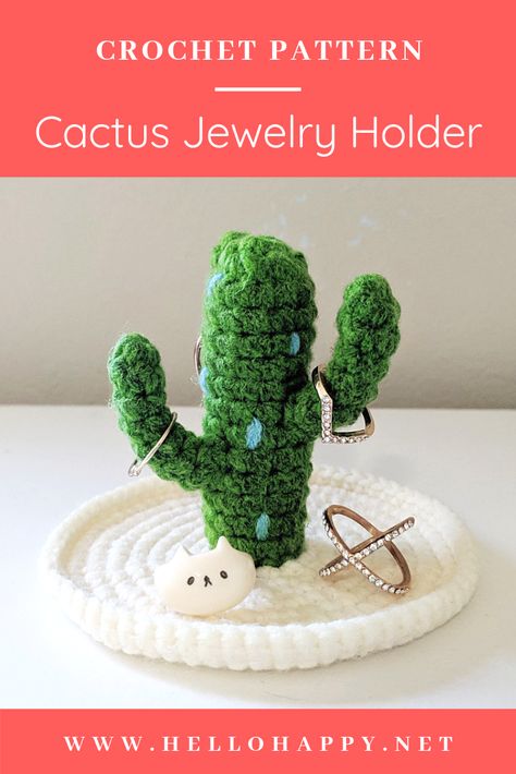 Cactus Jewelry Holder, Jewlery Holder, ميدالية مفاتيح, Cactus Jewelry, Crochet Jewlery, Crochet Pattern Instructions, Pva Glue, Crochet Rings, Crochet Cactus