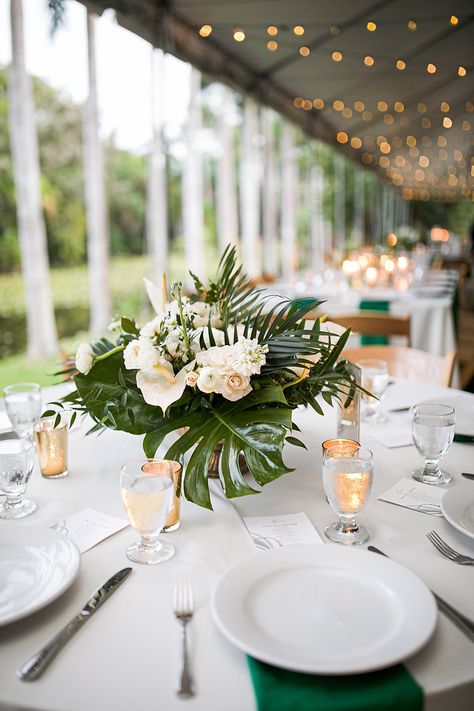 Tropical Wedding Centerpieces, Tropical Centerpieces, Beach Wedding Tables, Tropical Wedding Theme, Tropical Wedding Decor, Tropical Flower Arrangements, Palm Wedding, Kauai Wedding, Made For Each Other