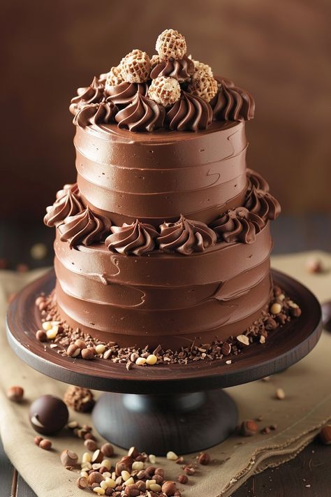 Gourmet Nutella Gala: A Festive Treat for Hazelnut Aficionados Nutella Hazelnut Cake, Two Layer Cake Designs Birthday Parties, Birthday Cake Nutella, Nutella Swirls, Gourmet Baking, Chocolate Fantasy, Two Layer Cakes, Baby First Birthday Cake, Nutella Cake