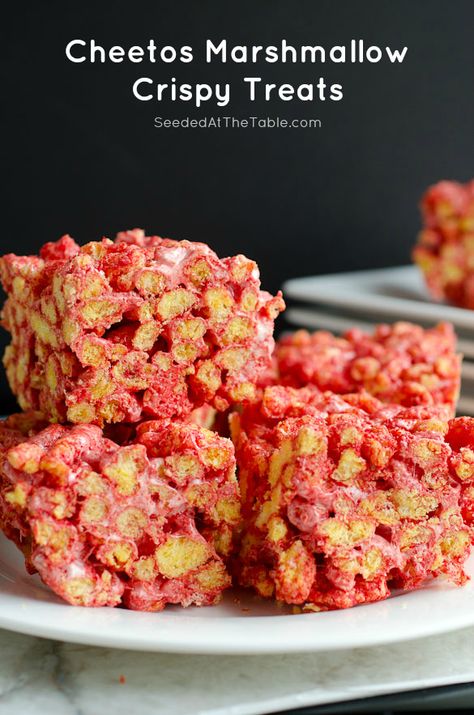 Cheetos Marshmallow Crispy Treats Cheetos Recipe, College Snacks, Gross Food, Flaming Hot, Hot Cheetos, Indulgent Food, Cereal Treats, Marshmallow Treats, Rice Crispy Treats