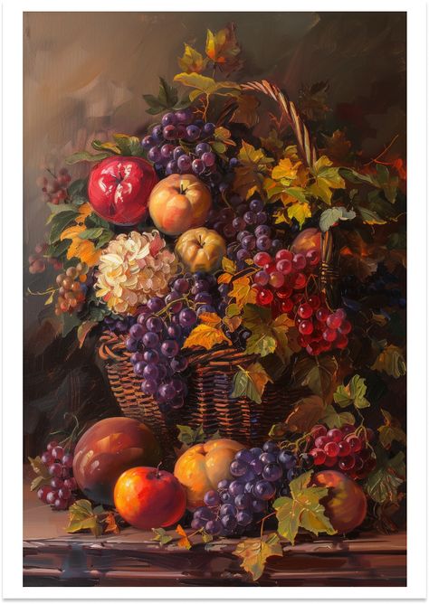 150 Fruit And Flower Basket Thanksgiving Vintage, Perfect Person, Rustic Fall Decor, Fall Wall Art, Fruit Painting, 수채화 그림, Still Life Art, Conceptual Art, Still Life Painting