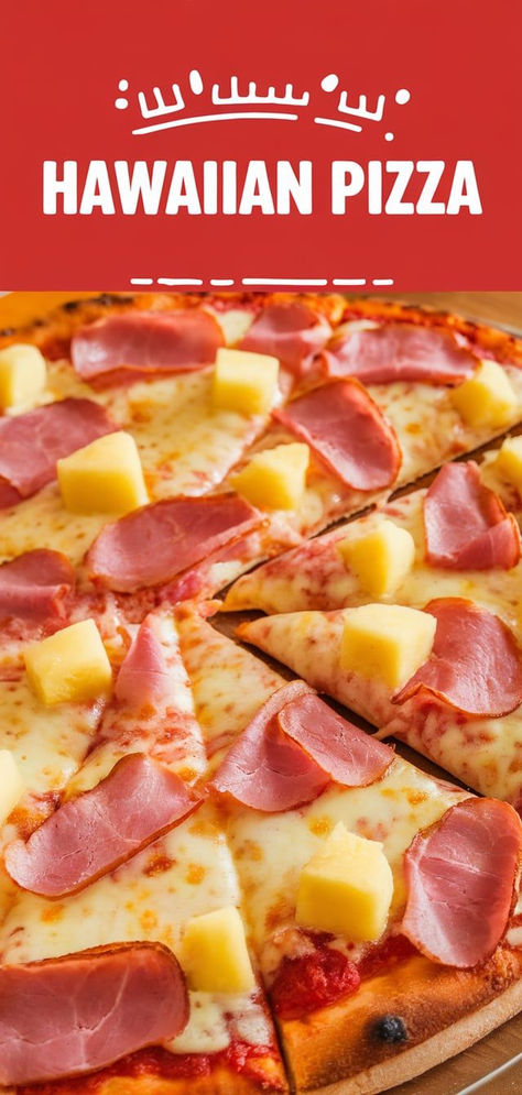 Tasty Hawaiian Pizza Delight – Enjoy a slice of paradise with this delicious Hawaiian Pizza! The perfect blend of juicy pineapple and smoky ham makes every bite a tropical treat! Hawaiian Chicken Pizza, Hawaiian Pizza Recipe, Ham And Pineapple Pizza, Recipe For Ham, Ham And Pineapple, Pineapple Pizza, Melty Cheese, Tropical Twist, Ham Recipes