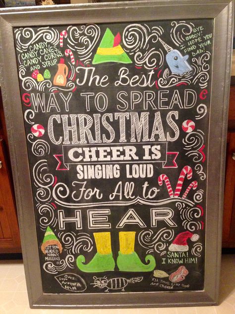 Elf Chalkboard Ideas, Buddy The Elf Chalkboard Art, Elf Chalkboard Art, Christmas Chalkboard Signs, Christmas Chalkboard Ideas, Business Chalkboard, Christmas Chalkboard Art, Chalkboard Art Quotes, Chalkboard Door