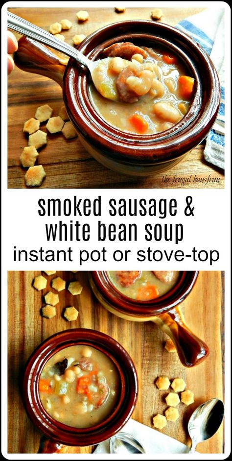 Sausage White Bean Soup, Stove Top Soup, Sausage White Bean, Bean And Sausage Soup, Battenberg Cake, 15 Bean Soup, Pressure Cooker Rice, Beans And Sausage, Instant Pot Soup Recipes