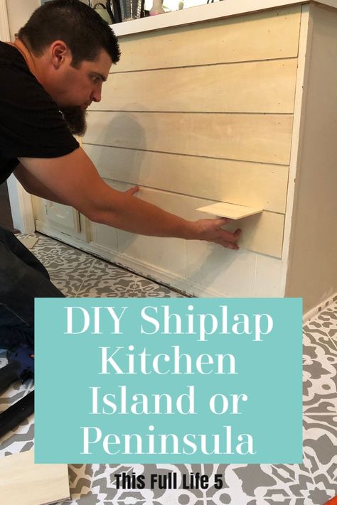 Shiplap Kitchen Island, Kitchen Renovation Diy Ideas, Farmhouse Kitchen Diy, Diy Kitchen Makeover Ideas, Kitchen Island Makeover, Shiplap Kitchen, Kitchen Peninsula, Kitchen Diy Makeover, Diy Shiplap