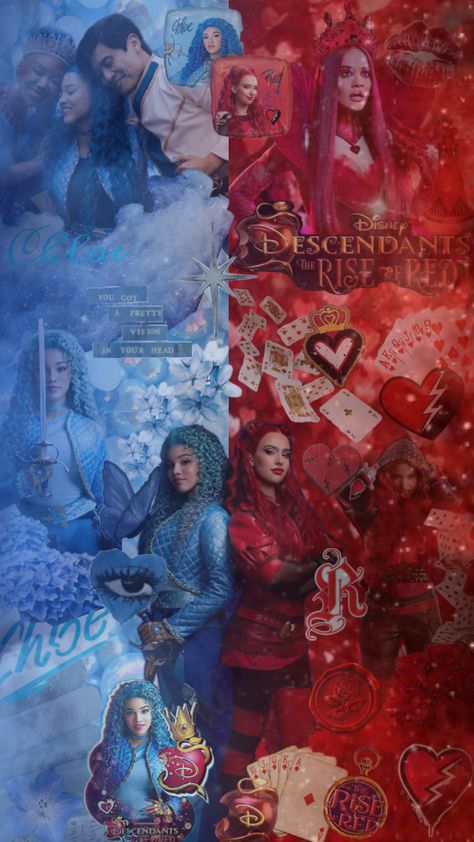 #riseofred Descendants Pictures, Disney Cast, Disney Collage, 4 Wallpaper, Disney Descendants, 4th Birthday Parties, Red Wallpaper, Hotel Art, Disney Fun