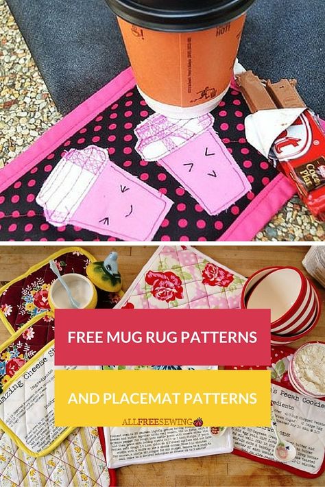 Free Mug Rug Patterns, Free Mug Rug, Kitchen Sewing, Placemat Patterns, Quilted Items, Mug Rug Tutorial, Sew Ideas, Rug Tutorial, Mug Rug Patterns