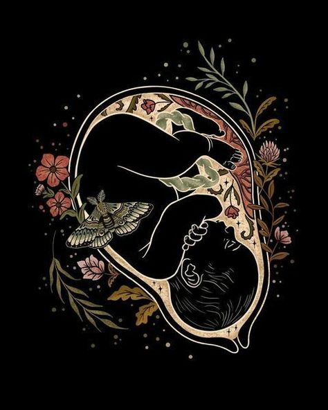 Homebirth Tattoo, Birth Drawing, Fertility Aesthetic, Uterus Tattoo, Black Doula, Womb Art, Rebirth Art, Doula Art, Baby In The Womb