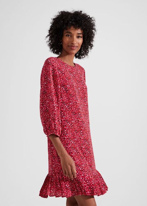 Liana Dress | Flounce Hem Dress, Hobbs London, Ditsy Print, Midi Ruffle Dress, British Fashion, Ruffle Hem Dress, Red Midi Dress, Printed Shift Dress, Mini Shift Dress