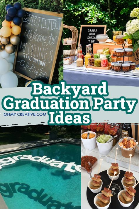 Outdoor Party Buffet Table Decor, Grad Themed Food, 5 Grade Graduation Party Ideas, High School Graduation Party Ideas Class Of 2023, Graduation Party Backyard Ideas, 5th Grade Graduation Pool Party Ideas, Graduation Party Ideas High School 2023, Backyard College Graduation Party Ideas, Grad Party Pool Decorations