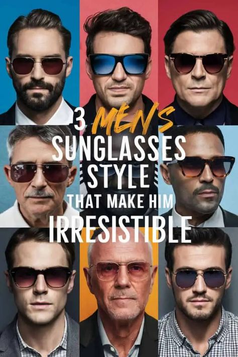 Ladies, admit it – there's something about a man in sunglasses that just oozes cool. But did you know the right pair can transform his look, and maybe even inspire your own style? . Let's explore three men's sunglasses styles that are downright irresistible, and you might just find yourself… Men Sunglasses Outfit, Men’s Fashion Sunglasses, Men Sunglasses Aesthetic, Timeless Sunglasses, Formal Dresses For Men, Popular Sunglasses, Sporty Sunglasses, Men Over 50, Italian Sunglasses