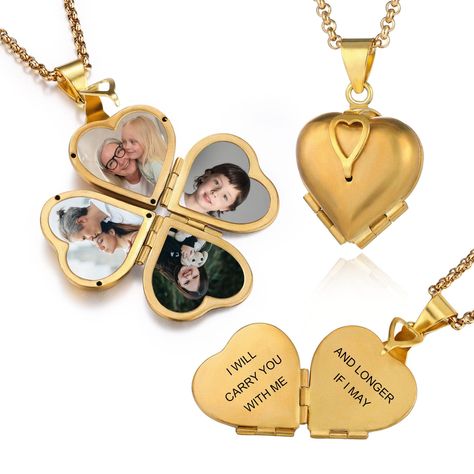 PRICES MAY VARY. 💖Customized Heart Locket — Our locket necklace offers the personal touch of customizing with 4 cherished photos, or artfully blending 2 photos with heartfelt messages. Each image encapsulates a tale of love, narrating stories of your beloved family. 💖Design Concept — The photo compartment of the locket necklace can be flexibly folded and unfolded. Closed, it becomes a dainty heart pendant, elegantly wearable, keeping loved ones' warmth close to your heart. Unfolded, it looks l Vintage Locket Necklace, Locket Necklace Vintage, Vintage Locket, Gold Locket Necklace, Family Design, Locket Bracelet, Photo Locket Necklace, Heartfelt Messages, Heart Locket Necklace