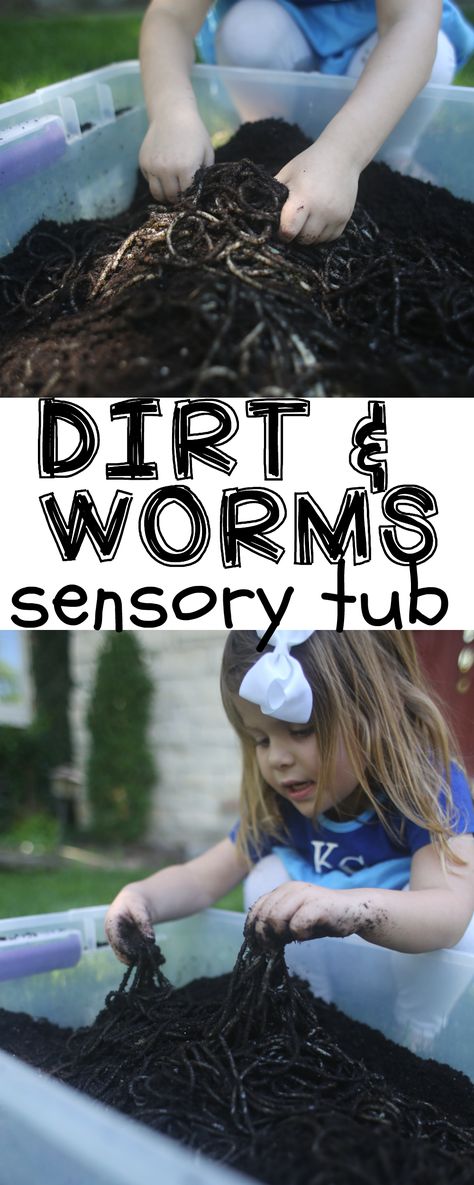 Spring sensory tub Dirt And Worms, Outdoor Activities For Toddlers, Sensory Tubs, Sensory Tub, Indoor Activities For Toddlers, Outdoor Fun For Kids, Activity For Toddlers, Sensory Activities Toddlers, Fun Outdoor Activities