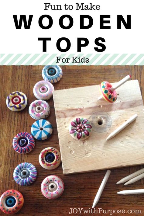 Fun Kids Craft, but also a great craft for adults as well.  Easy inexpensive toys to make and have fun coloring. #adultcoloring #handmadetoys #easydiy #freetutorial #woodentop #operationchristmaschild #woodenspinningtops #handmadegift Colonial Crafts For Kids, Pioneer Activities For Kids, Pioneer Day Crafts, Historical Crafts, Lost Skills, Pioneer Day Activities, Colonial Crafts, Pioneer Activities, Pioneer Crafts