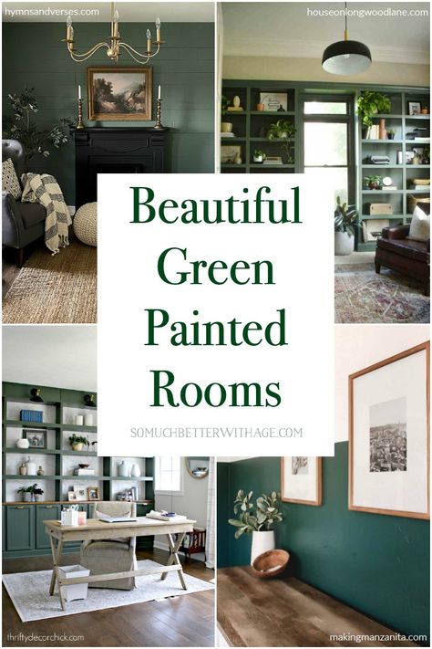 Looking for inspiration to paint your interior walls green? Check out these beautiful rooms and green paint color ideas for a chic and modern look! #greenpaint #walldecor Green For Living Room Walls, Small Room Green Walls, Green Paint Colors For Den, Green Walls Oak Furniture, Green Interior Paint Ideas, Green Wall Paint Colors Bedroom, Behr Chard Green Paint, Home Decor Green Walls, Green Walls Dining Room Ideas