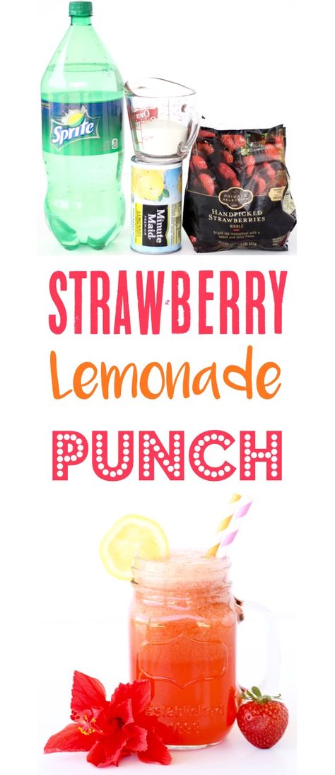 Strawberry Lemonade Punch Recipe! {4 Ingredients} - The Frugal Girls Strawberry Lemonade Punch, Lemonade Punch Recipe, Frozen Strawberry Lemonade Recipe, Hugo Cocktail, Easy Strawberry Lemonade, Easy Party Punch, Strawberry Lemonade Recipe, Lemonade Punch, Easy Punch