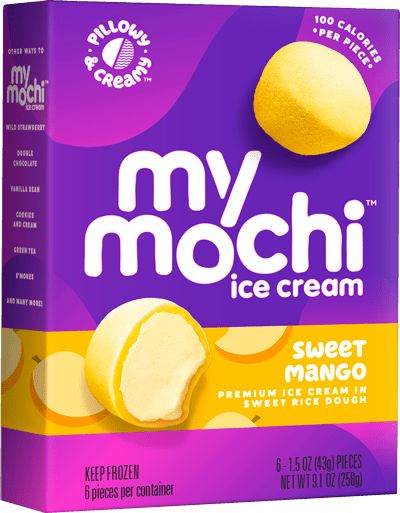 Sweet Mango Mochi Ice Cream | My/Mochi My Mochi, Ice Cream Balls, Mochi Ice, Mochi Ice Cream, Mango Ice Cream, Premium Ice Cream, Dough Ingredients, Mango Puree, Ice Cream Desserts