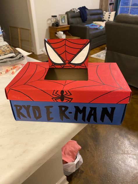 Homemade Valentines Box For Boys, Spiderman Box Valentines Day, Pre K Valentine Box Ideas For Boys, Spider Man Valentine Box Diy, Diy Valentine's Box For Boys, Little Boys Valentines Box Ideas, Diy Spiderman Valentine Box Ideas, Valentines Day Shoe Box Ideas For Boys, Valentine Mailbox Ideas For Boys