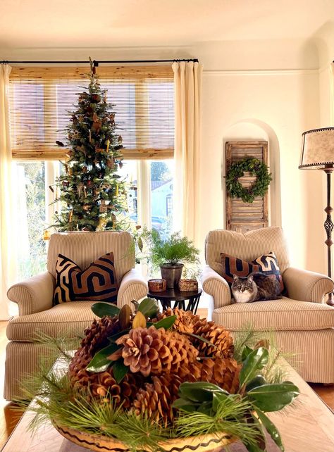 A Collected Christmas Home Tour You Will Love - Cindy Hattersley Design Spanish Colonial Living Room, Room Decorated For Christmas, Cindy Hattersley, Christmas House Tour, Christmas Living Room, Smart Home Devices, Home Devices, Christmas Decorations Living Room, Nature Inspired Decor