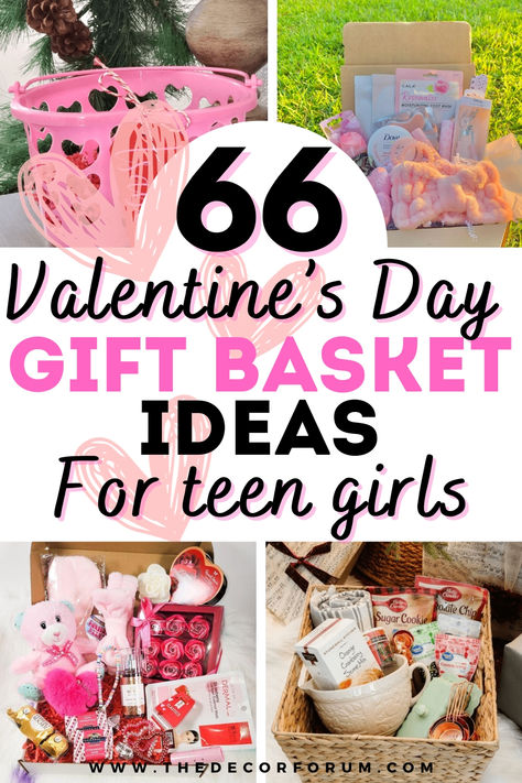 66 Valentine's Day Gift Basket Ideas for Teen Girls. We cover all kinds of gift basket fillings and ideas for special themed gift baskets you can easily recreate, like The Homebody Gift Basket or Gift Basket for the Aspiring Young Chef. Valentine Gift Basket For Friends, Valentine’s Day Basket For Teen Girl, Girls Valentines Gift Basket, Girls Valentines Baskets, Valentines Daughter Gift Ideas, Valentines Day Gifts For Teenage Girl, Valentines Basket For Daughter, Teen Daughter Valentines Gift Ideas, Valentines Day Gift Basket Ideas For Her