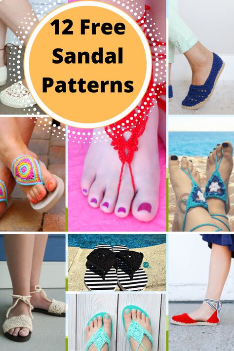 Why should winter crochet get all the fun? Move over blankets, hats and scarves! Hello sandals! Look great from head to toe with these stunning FREE crochet sandal patterns for sandals. There are many different styles to choose from to suit your look.  #crochetsandals #crochetshoes #crochetsummerprojects #crochetscrapyarn Crocheted Shoes, Crochet Footwear, Barefoot Sandals Crochet Pattern, Crochet Flip Flops, Crocheted Slippers, Slipper Pattern, Crochet Slipper, Slippers Crochet, Crochet Barefoot Sandals