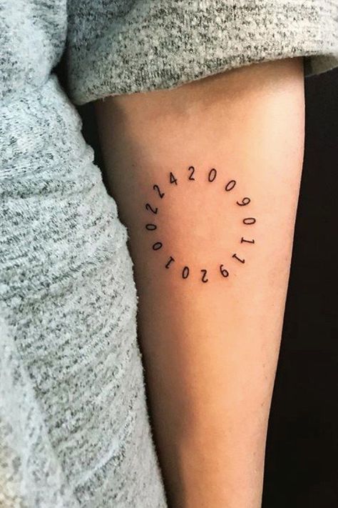 21 Number Tattoos That Honor Special Dates and Lucky Digits Coordinate Tattoos, Mad Tattoo, Dates Tattoo, Literary Tattoos Quotes, Date Tattoo Ideas, Tattoos Quote, Tattoo Ideas Minimalist, Font Tato, Date Tattoo