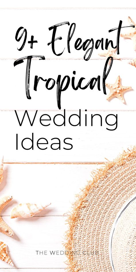 The elegant tropical wedding theme is one of those wedding styles that never left when it first arrived on the scene in 2013. Personally, we love any theme that could possibly involve the beach, but on a note of caution, themes like these can be very risky to work with as they can easily look tacky. Nonetheless, tropical wedding themes can be as versatile as you’d like them to be. You can go bright and colorful, which creates a fun wedding vibe, or, you can opt for a chic or boho island style... Tropical Wedding Ideas Decor, Caribbean Theme Wedding, Island Wedding Colors, Tropical Elegance Wedding, Tropical Wedding Decor Ideas, Boho Tropical Wedding Decor, Beach Wedding Color Schemes Tropical, Classy Tropical Wedding, Tropical Fall Wedding