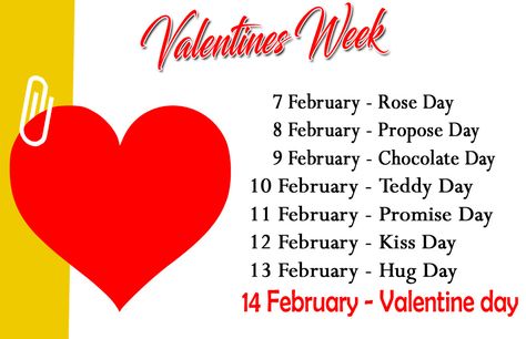 Valentine Week List with Date Sheet Chart Image #valentine #valentineweek #valentineweeklist #14thfebvalentinesday #valentinesday #happyvalentinesday Valentine Date Sheet, Which Day Is Today, Valentine Day Week List, Valentine's Day List, When Is Valentines Day, What Is Valentine, Day Before Valentines Day, Selamat Hari Valentine, Valentine's Day Events